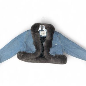 TRUE RELIGION Denim Jacket with Faux Fur Trim
